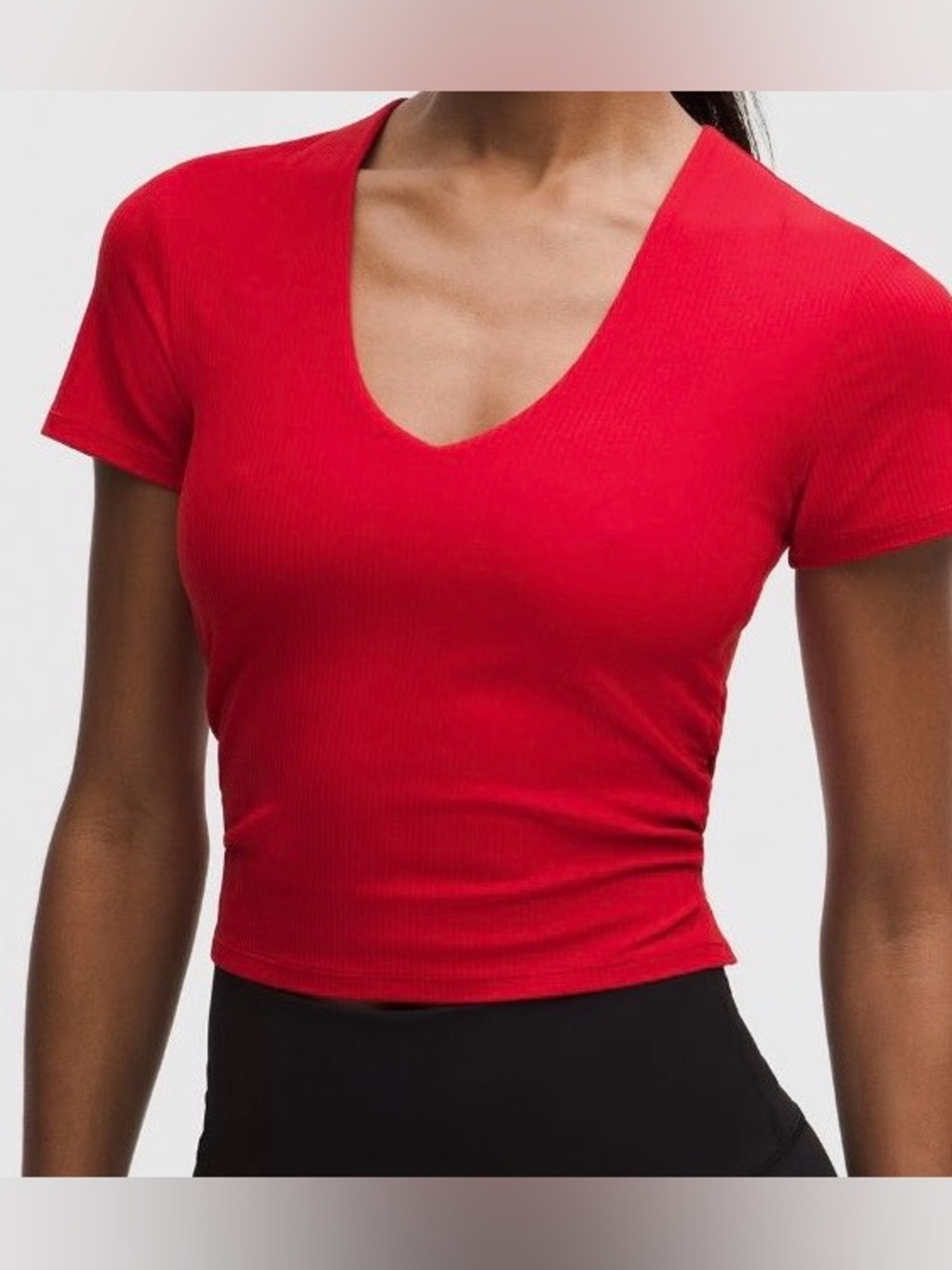 lululemon athletica All It Takes Ribbed Nulu V-Neck T Shirt Bra-Oxford Red-10